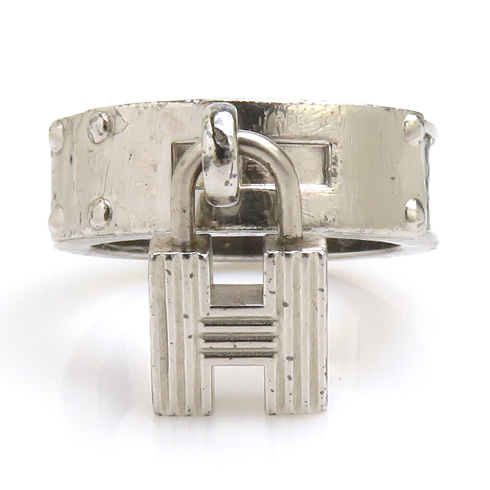 Hermes scarf ring with H padlock charm, metal and leather, silver black, for ...